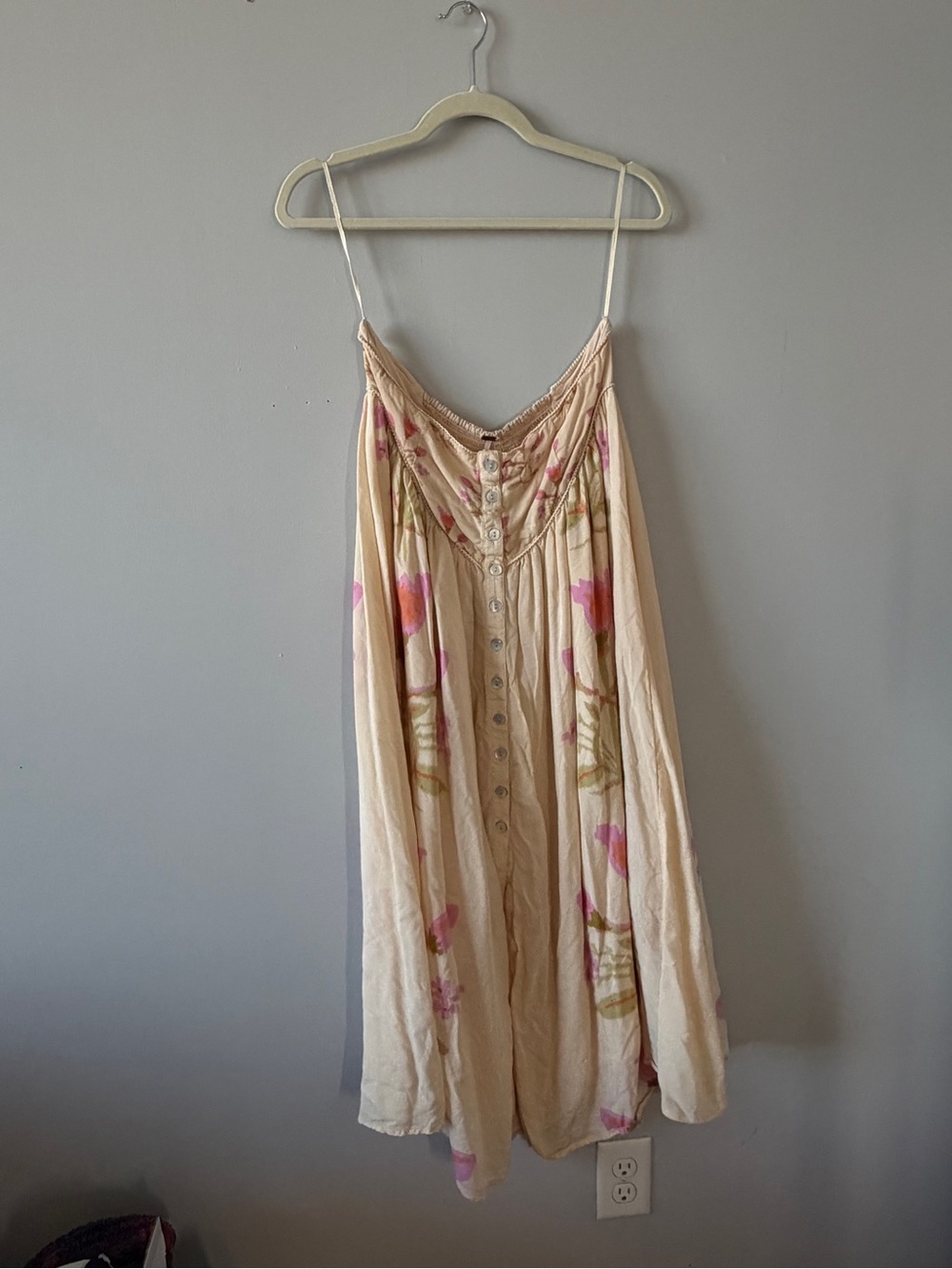 Free People Cream Floral Button-Front Maxi Skirt